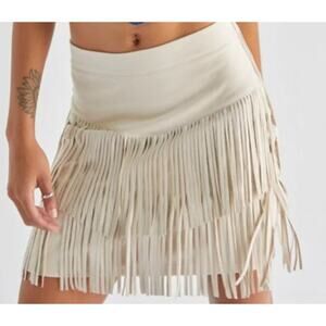 Franchesca's Cream Suede Fringe Skirt Size S